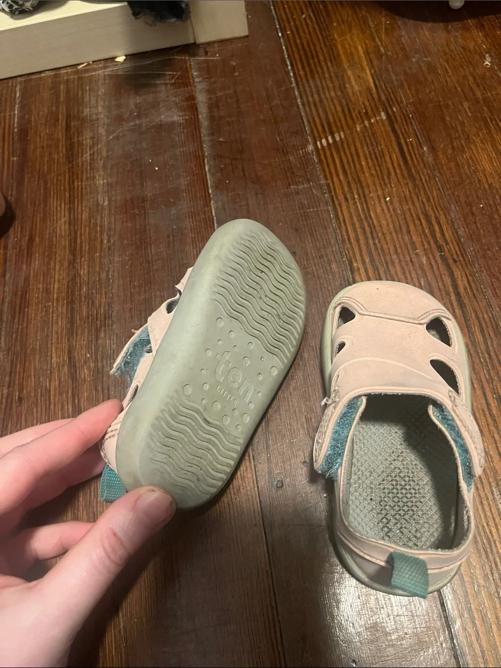 Kids Closed-Toe Light Pink Sandals with Mint Heel Tab